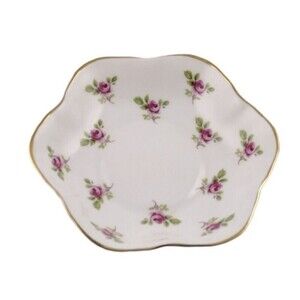 VTG Floral Bone China PS England Trinket Dish White Pink Scalloped Gold Trim 5"